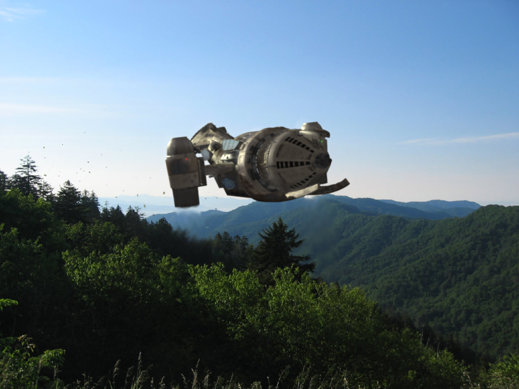 Serenity hovering over trees