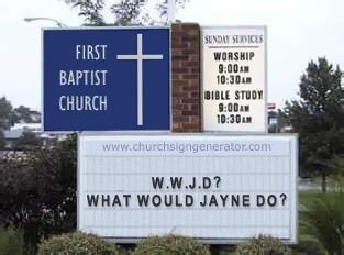 "The Shepherd book shiny church sign caption game"