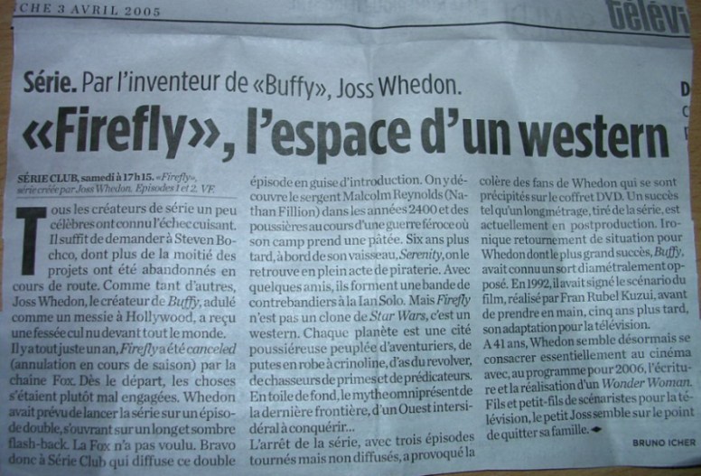 article on Firefly in French newspaper