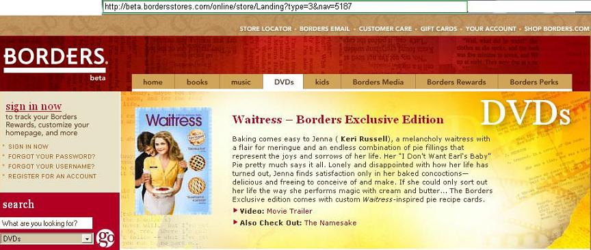 Waitress Borders Exclusive with Pie Recipes Cards
