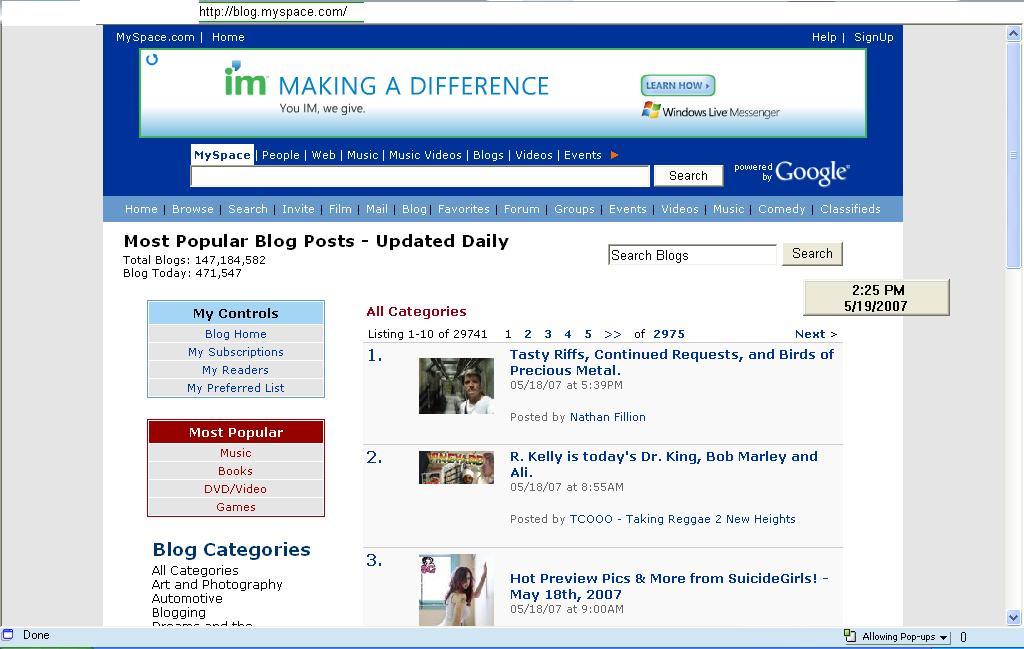 Most Popular Myspace Blog Posts #1 Nathan Fillion 5/18/2007