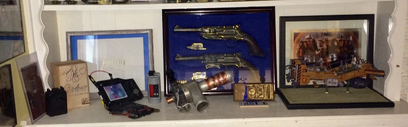 Shelf display of several items