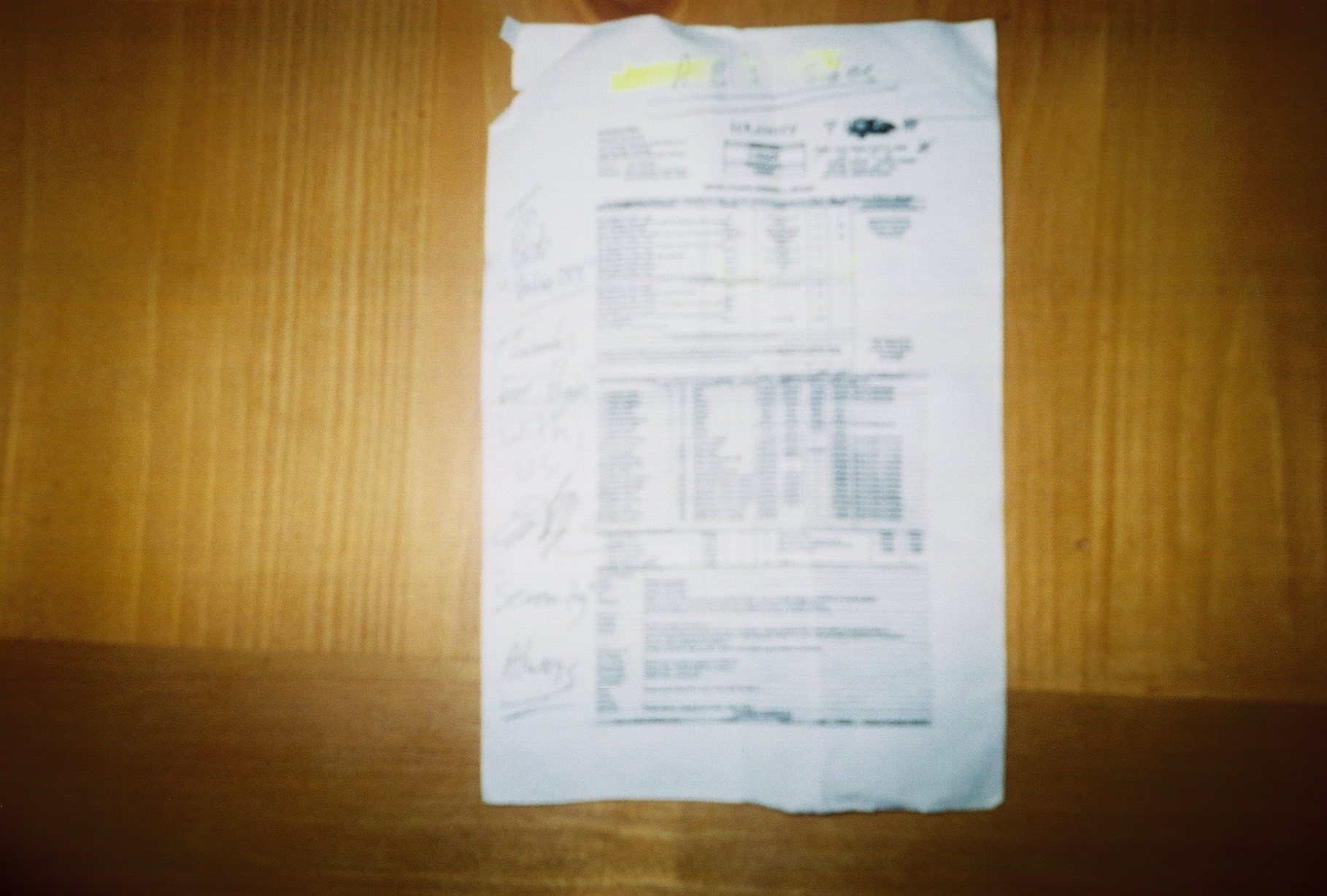 Adams Call sheet