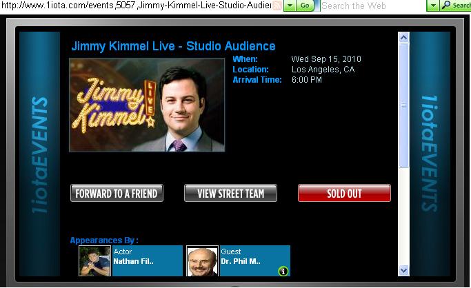 Jimmy Kimmel Live with Nathan Fillion guesting SOLD OUT!