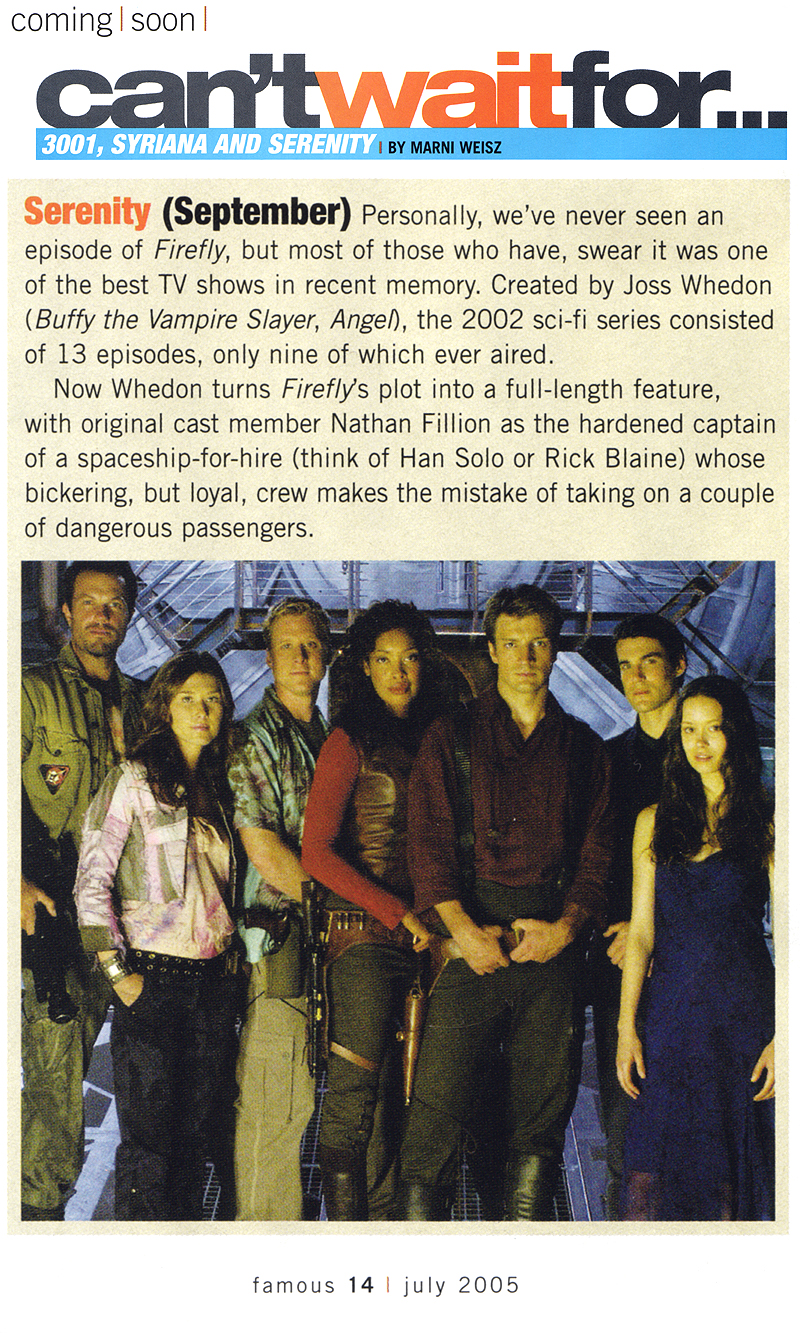 Famous Magazine (Canada) Serenity Mention 800 Wide