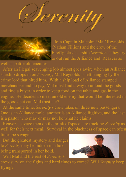 Back of Serenity DVD or VHS