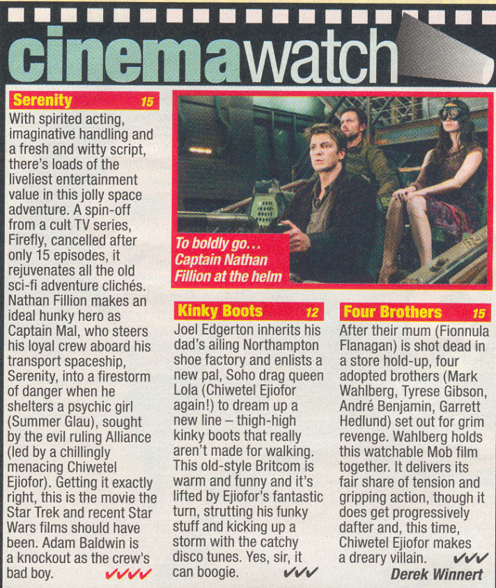 Chiwetel Ejiofor Triplex (Review for Serenity from UK's "What's On TV" magazine)