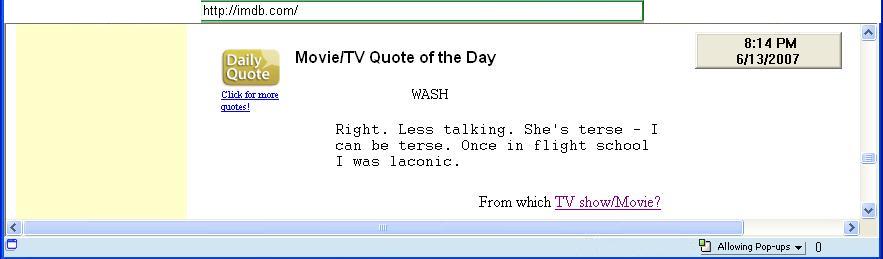 Firefly 'Quote of the Day' on IMDB  (Internet Movie Data Base)