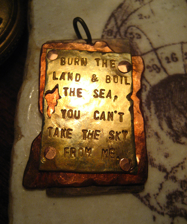 "Burn the Land..." Pendant in Copper and Brass