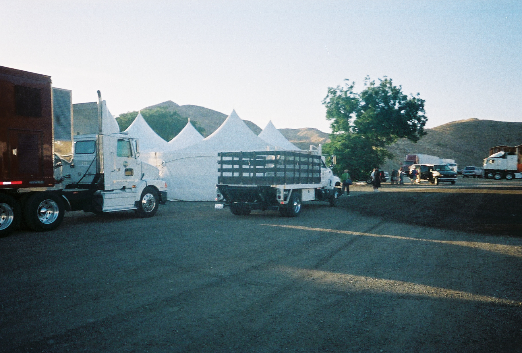 The Lunch tents and the the purple production trailer