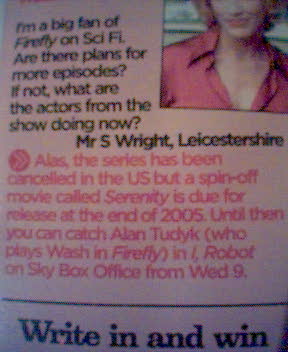 Firefly mention in March 2005 Sky Mag