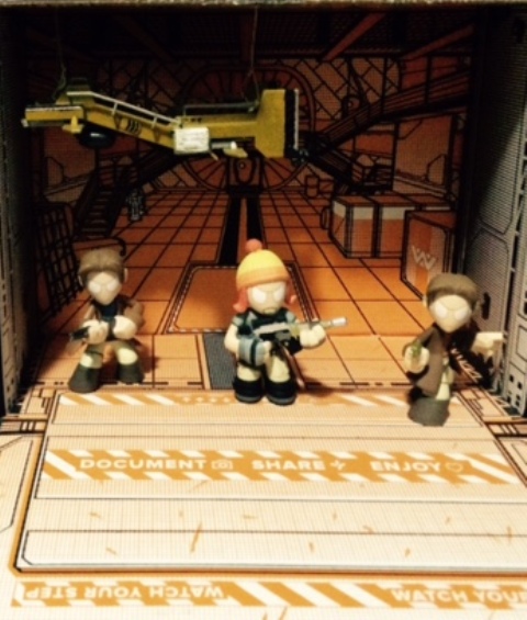 Serenity cargo bay with crew members and Mule