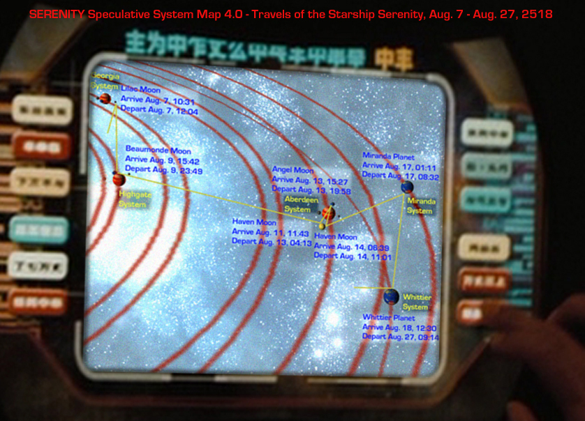 Specualtive map of Serenity's travels