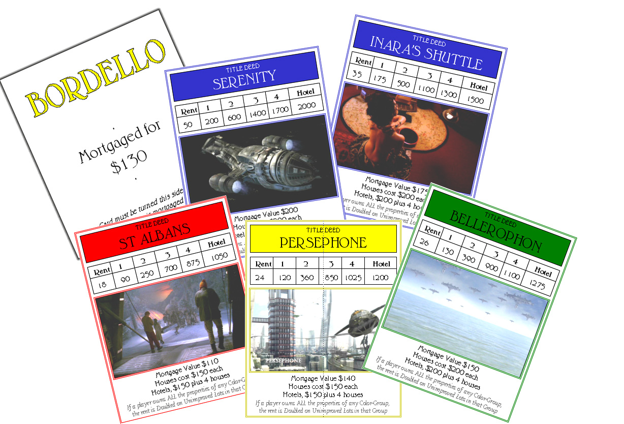 Firefly Monopoly Deed Cards