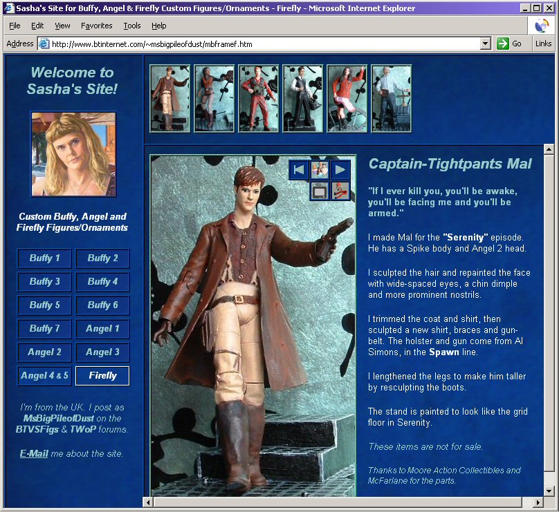 Snap of Website for Custom Firefly Action Figures