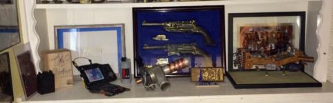 Shelf display of several items