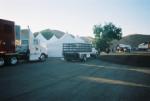The Lunch tents and the the purple production trailer